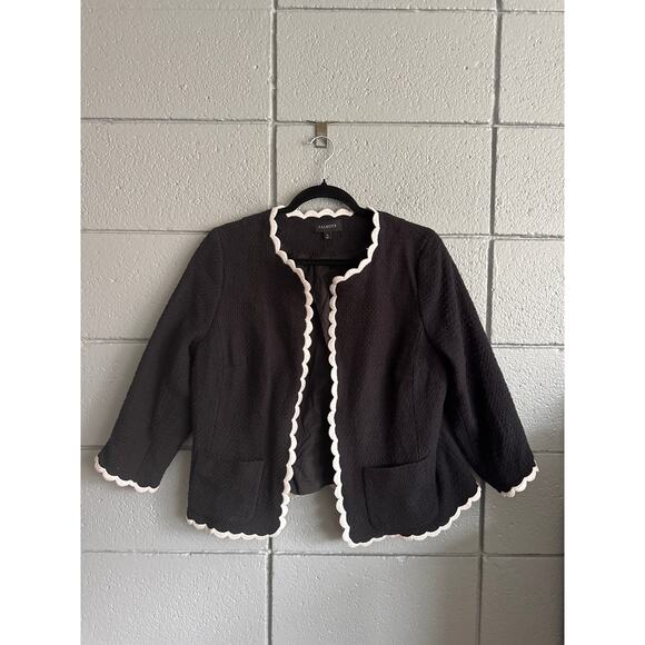 Women's Talbots RSVP Blazer Black White Cotton Tweed Scallop Edge Jacket size 14 - Picture 2 of 4